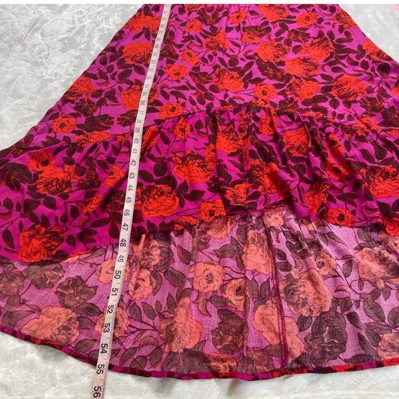 Abel the Label Floral Flutter Sleeve Fucshia Pink Red High Low Maxi Dress Medium - Picture 15 of 15